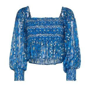 Rixo London Eloise Shirred Printed Metallic Fil Coupe Silk-blend - 0 - Blue